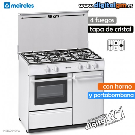 compromiso Artista ingresos COCINA GAS MEIRELES CON HORNO Y PORTABOMBONA (4 FUEGOS)