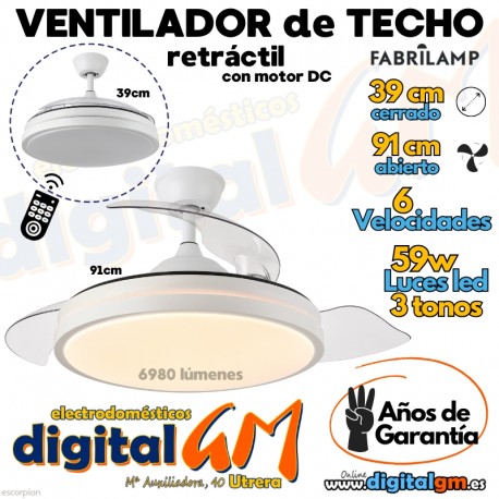 VENTILADOR 39/91cm "ESCORPION" FABRILAMP (BLANCO/59w)