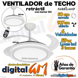  VENTILADOR TECHO 50/107cm "BANDIDO" FABRILAMP (BLANCO/59w)
