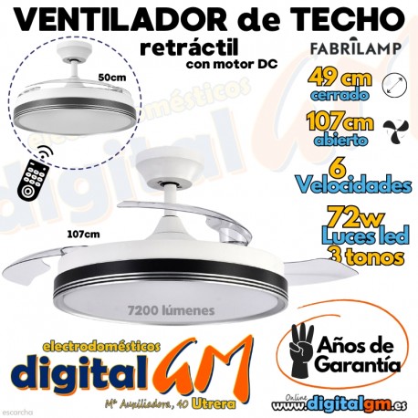  VENTILADOR TECHO 49/107cm "ESCARCHA" FABRILAMP (BCO.NGR./72w)
