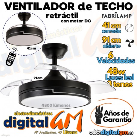 VENTILADOR TECHO 41/91cm "OLIMPIA" FABRILAMP (NEGRO/48w)
