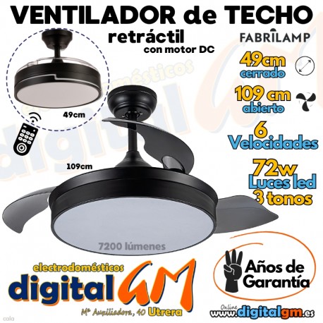 VENTILADOR TECHO 49/109cm "CALA" FABRILAMP (NEGRO/72w) VENTILADOR TECHO 49/109cm "CALA" FABRILAMP (NEGRO/72w)