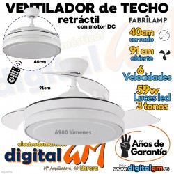 VENTILADOR TECHO 41/91cm "ESPARTA" FABRILAMP (BLANCO/59w)