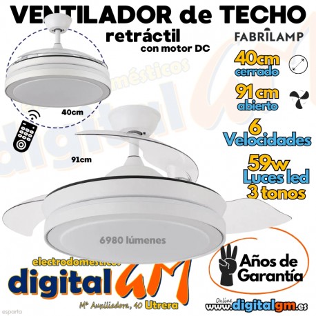  VENTILADOR TECHO 41/91cm "ESPARTA" FABRILAMP (BLANCO/59w)