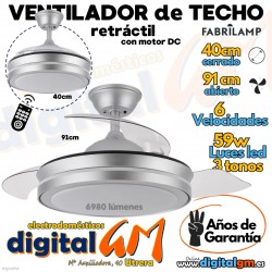  VENTILADOR TECHO 40/91cm "ESPARTA" FABRILAMP (PLATA/59w)