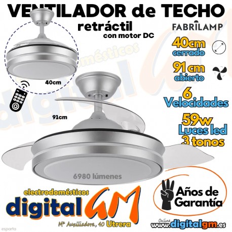  VENTILADOR TECHO 40/91cm "ESPARTA" FABRILAMP (PLATA/59w)
