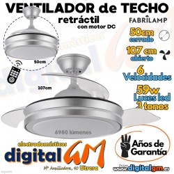 VENTILADOR TECHO 50/107cm "ESPARTA" FABRILAMP (PLATA/59w)