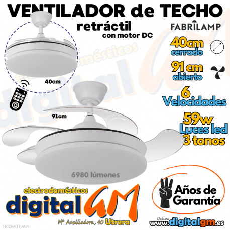  VENTILADOR TECHO 39/91cm "TRIDENTE MINI" FABRILAMP (BLANCO/59w)