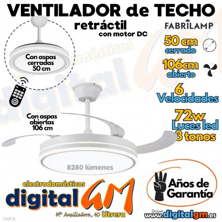  VENTILADOR TECHO 50/106cm HAPOL (BLANCO/72w)