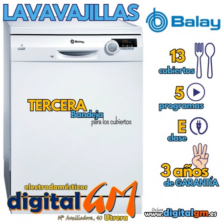  LAVAVAJILLAS BALAY BCO. 3ª BANDEJA (13S/E/POLINOX)