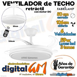  VENTILADOR TECHO 50/106cm "TEMPANO" FABRILAMP (BLANCO/59w)