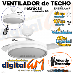  VENTILADOR TECHO 48/107cm "CAPITAN" FABRILAMP (BLANCO/60w)