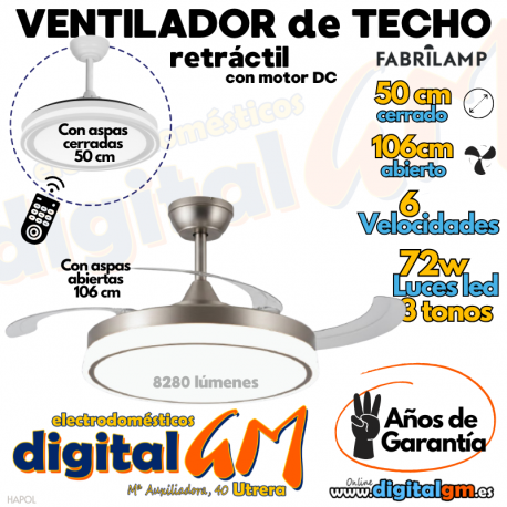  VENTILADOR TECHO 50/106cm HAPOL (PLATA/72w)