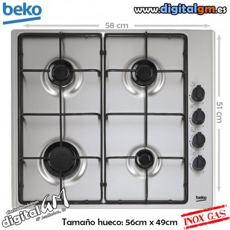 PLACA GAS BEKO HIZG-64101SX (4 FUEGOS GAS/BASE INOX)