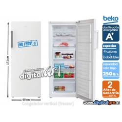 CONGELADOR VERT. BEKO RFNE290L21W (171x60/NO FROST/A+) 