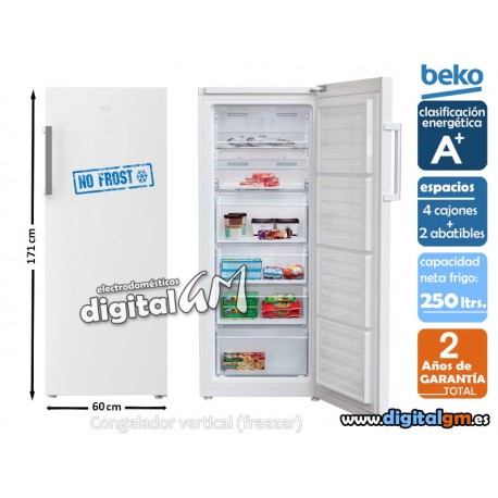 CONGELADOR VERT. BEKO RFNE290L21W (171x60/NO FROST/A+) 