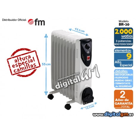 RADIADOR ACEITE FM BR-20 (2000W / 9 elem./COMPACTO)